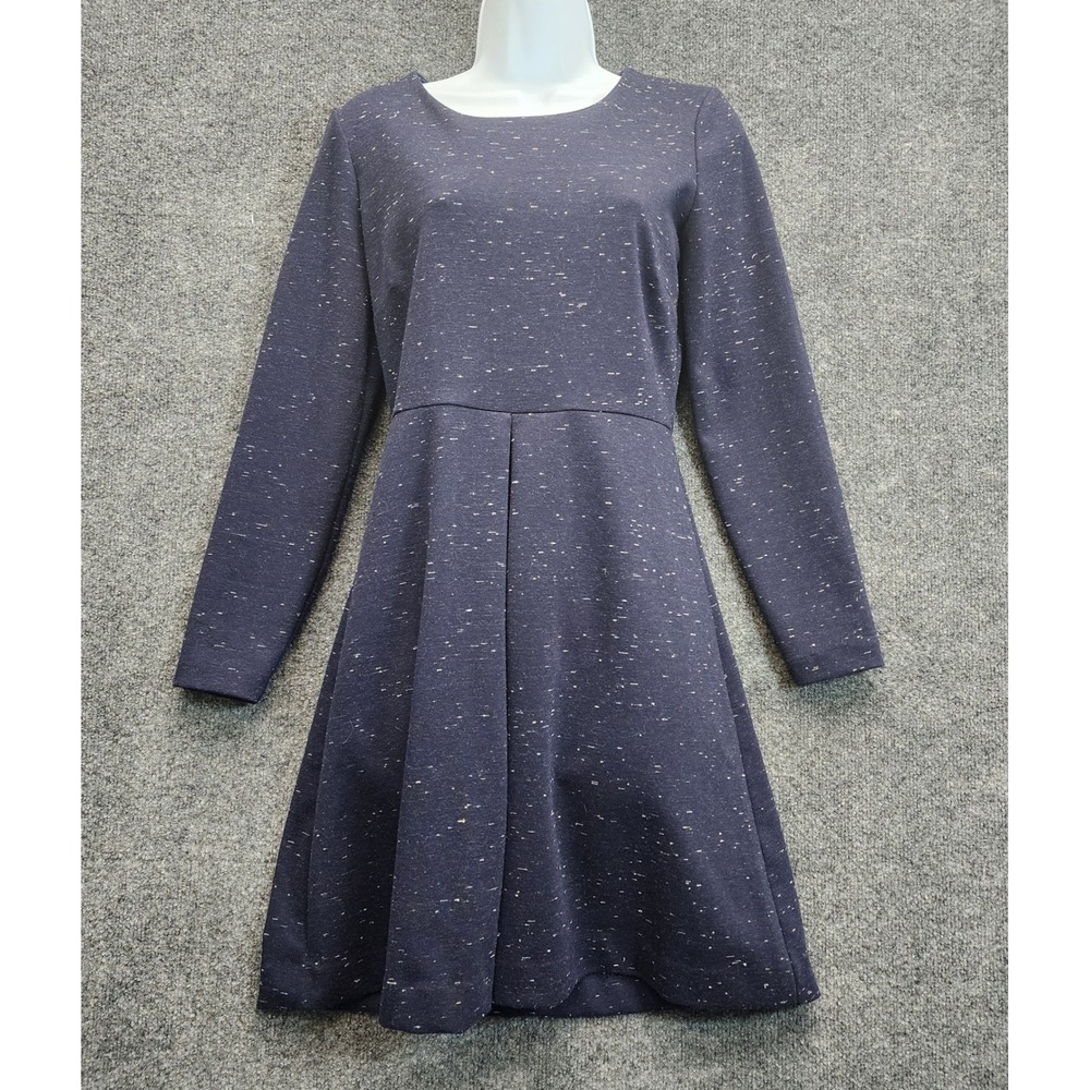 Madewell Speckled Fit Flare Dress Womens 4 Navy Long Sleeve Dark Academia Preppy